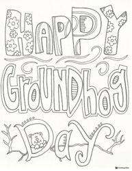 Happy Groundhog Day Coloring Page with Decorative Letters