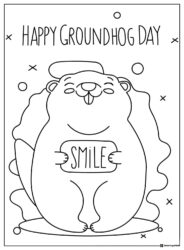 Happy Groundhog Day Coloring Page with Smiling Sign