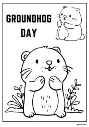 Happy Groundhog Day Coloring Page with Two Cute Groundhogs