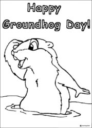 Happy Groundhog Day Coloring Page with Waving Groundhog