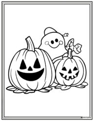 Happy Pumpkin and Ghost Coloring Page