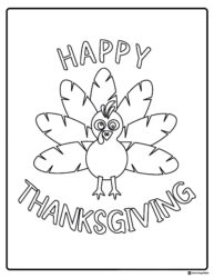 Happy Thanksgiving Coloring Page with Cartoon Turkey