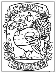 Happy Thanksgiving Coloring Page with Framed Turkey