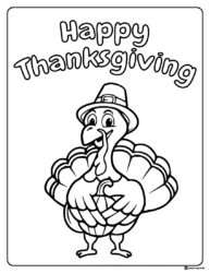 Happy Thanksgiving Turkey Coloring Page with Pilgrim Hat