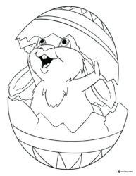 Hatching Bunny Coloring Page in Decorated Egg Shell