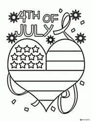 Heart Shaped Flag Coloring Page with Stars and Confetti