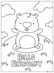 Hello February Groundhog Coloring Page on Sunny Hill