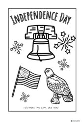 Independence Day Symbols Coloring Page with Bell and Eagle