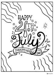 Independence Day Typography Coloring Page with Fireworks and Stars
