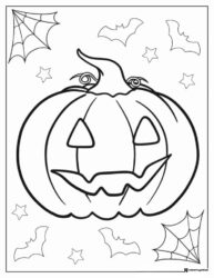 Jack o Lantern Coloring Page with Bats Stars and Webs