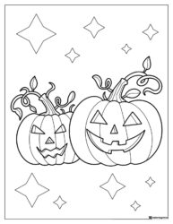 Jack o Lanterns Coloring Sheet with Vines and Star Accents