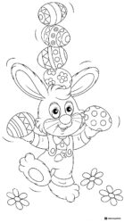 Juggling Bunny Coloring Sheet with Stacked Easter Eggs