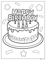 Layered Birthday Cake Coloring Page with Four Candles