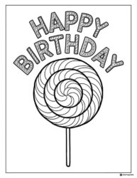 Lollipop Birthday Coloring Page with Swirled Candy Design
