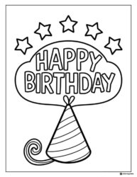 Party Hat Balloon Coloring Page with Star Decorations