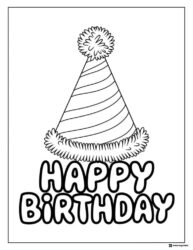 Party Hat Birthday Coloring Page with Bold Festive Lettering