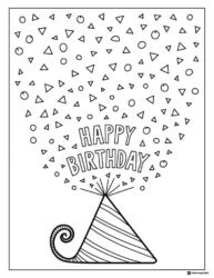 Party Hat Coloring Page with Geometric Confetti Burst