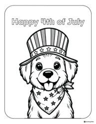 Patriotic Dog Coloring Page with Hat and Star Scarf Design