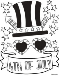 Patriotic Hat and Heart Glasses with Banner Coloring Page