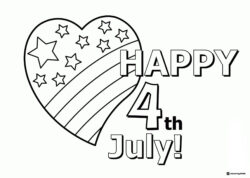 Patriotic Heart Coloring Page with Stars and Happy July 4th Text