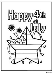 Patriotic Star Coloring Page with Fireworks and Confetti