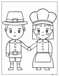 Pilgrim Kids Thanksgiving Coloring Page Holding Hands