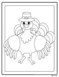 Pilgrim Turkey Coloring Page with Spread Feathers