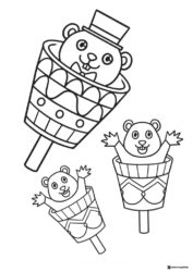 Pop up Groundhog Toys Coloring Page with Top Hats and Smiles