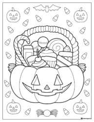 Pumpkin Candy Basket Coloring Page with Candy Corn