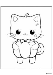 Pumpkin Cat Coloring Page with Bow Tie and Pumpkin Costume