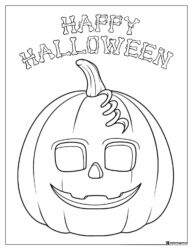 Pumpkin Coloring Page with Happy Halloween Lettering