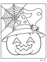 Pumpkin with Stars and Spider Web Coloring Sheet