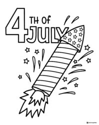 Rocket Firework Coloring Page with 4th of July Lettering