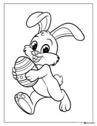 Running Easter Bunny Coloring Page Holding Striped Egg