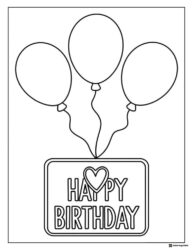 Simple Birthday Sign Coloring Page with Three Balloons