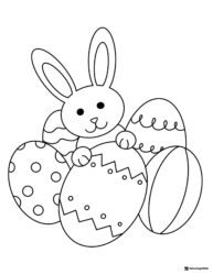 Simple Bunny Coloring Sheet with Large Patterned Easter Eggs