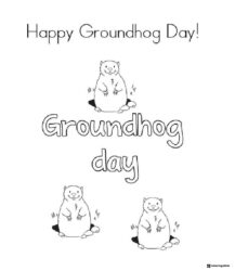 Simple Groundhog Day Coloring Page with Text and Characters