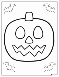 Simple Jack o Lantern Coloring Page with Bats