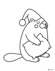 Sleepy Groundhog Coloring Page with Pillow and Cap