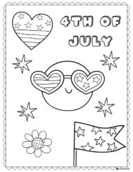 Smiley Face with Heart Glasses 4th of July Coloring Page