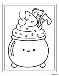 Smiling Cauldron Coloring Page with Toppings and Witch Legs