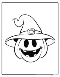 Smiling Pumpkin Coloring Sheet with Witch Hat Character