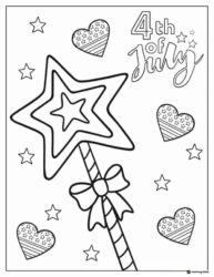 Star Wand 4th of July Coloring Page with Hearts and Stars