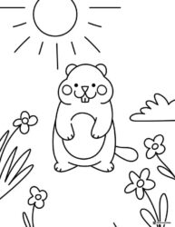Sunny Groundhog Day Coloring Sheet with Flowers