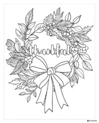 Thankful Wreath Coloring Page with Leaves and Bow