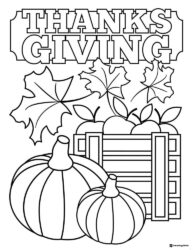 Thanksgiving Coloring Page with Pumpkins and Leaves