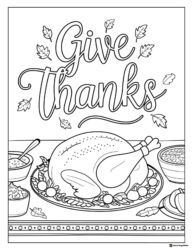 Thanksgiving Dinner Coloring Page with Roast Turkey