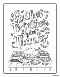 Thanksgiving Dinner Table Coloring Page with Pies and Turkey