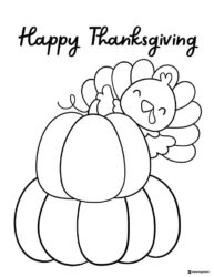 Thanksgiving Turkey Coloring Page Sitting on Large Pumpkin