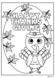 Thanksgiving Turkey Coloring Page with Falling Autumn Leaves